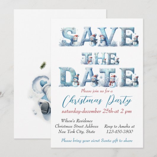 Elegant Christmas Watercolor Botanical 招待状 (正面/裏面)