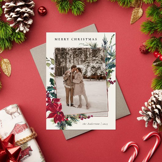 Elegant Christmas Watercolor Botanical Floral シーズンカード