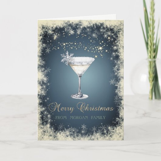 Elegant Christmas Watercolor Cocktail Snowflakes シーズンカード (正面)