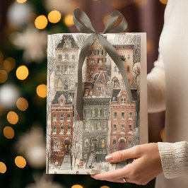 Elegant Christmas Watercolor Houses | Gift Bag ミディアムペーパーバッグ
