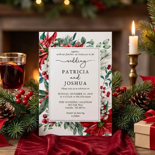 Elegant Christmas Wedding Invitation Poinsettia 招待状