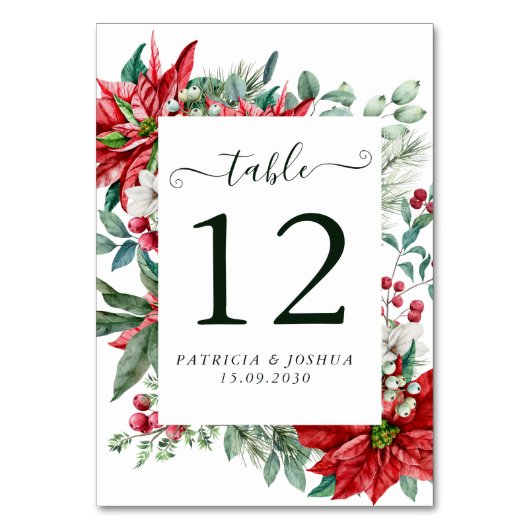 Elegant Christmas Wedding Table Number Card テーブルナンバー (正面)