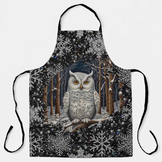 Elegant Christmas white owl woodland winter forest エプロン (正面)