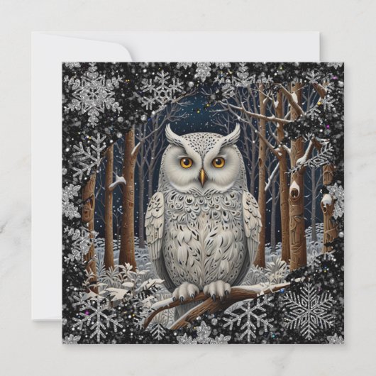 Elegant Christmas white owl woodland winter forest カード (正面)