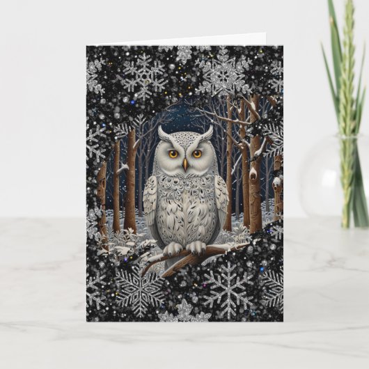 Elegant Christmas white owl woodland winter forest カード (正面)