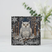 Elegant Christmas white owl woodland winter forest カード (スタンド正面)