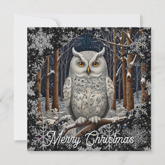 Elegant Christmas white owl woodland winter forest カード (正面)