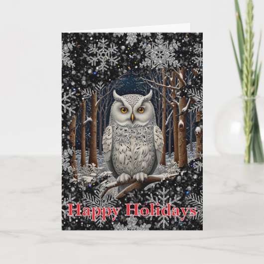 Elegant Christmas white owl woodland winter forest カード (正面)