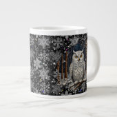 Elegant Christmas white owl woodland winter forest ジャンボコーヒーマグカップ (正面右)