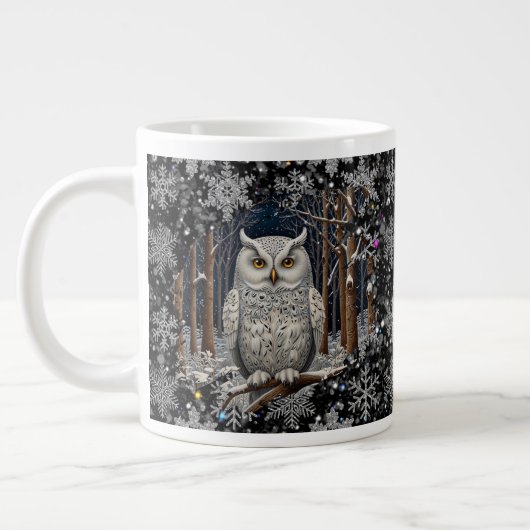 Elegant Christmas white owl woodland winter forest ジャンボコーヒーマグカップ (左)