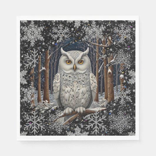Elegant Christmas white owl woodland winter forest スタンダードランチョンナプキン (正面)