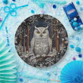 Elegant Christmas white owl woodland winter forest ペーパープレート (パーティー)