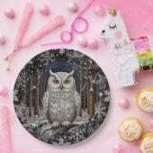 Elegant Christmas white owl woodland winter forest ペーパープレート (パーティー)