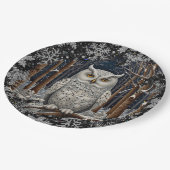 Elegant Christmas white owl woodland winter forest ペーパープレート (アングル)