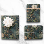 Elegant Christmas Winter Green and Cream Floral ラッピングペーパーシート