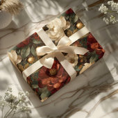 Elegant Christmas Winter Red and Cream Floral ラッピングペーパー