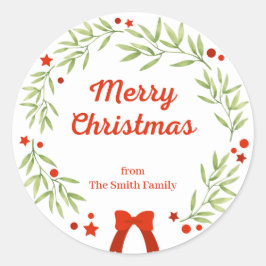 Elegant Christmas wreath and stars ラウンドシール