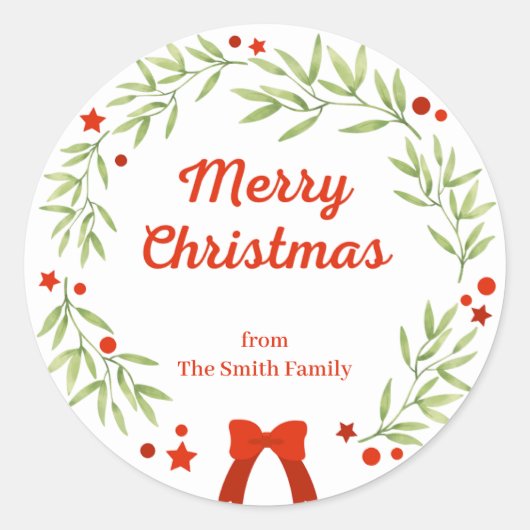 Elegant Christmas wreath and stars ラウンドシール (正面)