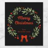 Elegant Christmas wreath and stars ワインラベル (シングルラベル)