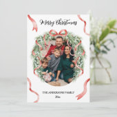 Elegant Christmas Wreath Bow Family Photo Custom シーズンカード (スタンド正面)