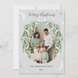 Elegant Christmas Wreath Bow Photo Custom シーズンカード