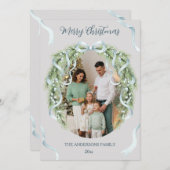 Elegant Christmas Wreath Bow Photo Custom シーズンカード (正面/裏面)