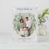 Elegant Christmas Wreath Bow Photo Custom シーズンカード (スタンド正面)
