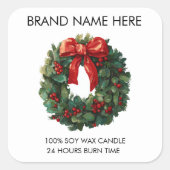Elegant Christmas Wreath | Candle Labels スクエアシール (正面)