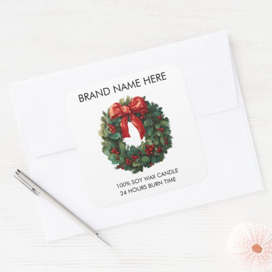 Elegant Christmas Wreath | Candle Labels スクエアシール (封筒)