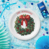 Elegant Christmas Wreath Custom Name Paper Plates ペーパープレート (パーティー)