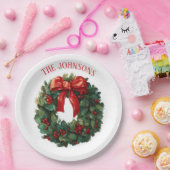 Elegant Christmas Wreath Custom Name Paper Plates ペーパープレート (パーティー)