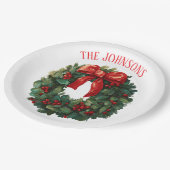 Elegant Christmas Wreath Custom Name Paper Plates ペーパープレート (アングル)