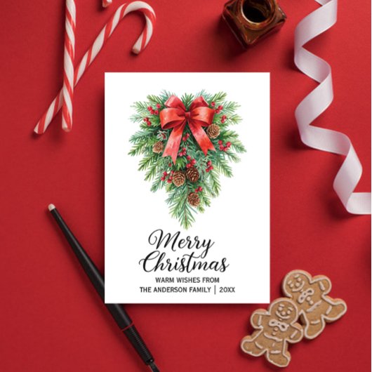 Elegant Christmas Wreath Holiday シーズンカード