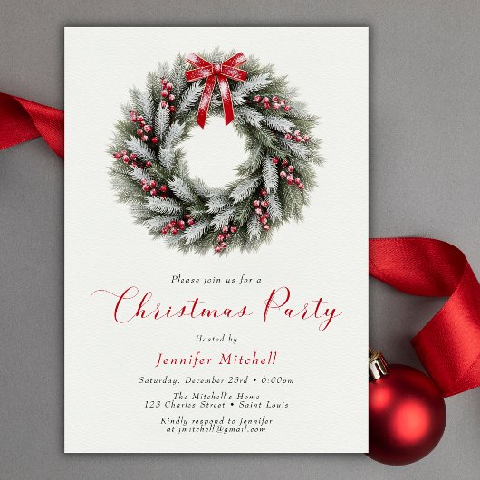 Elegant Christmas Wreath Holiday Party 招待状