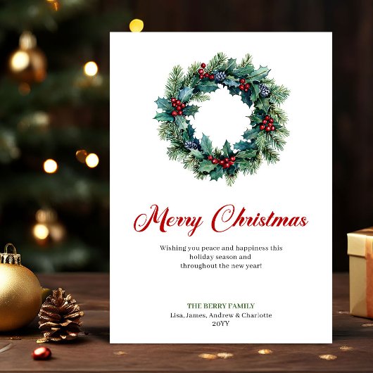 Elegant Christmas Wreath Minimalist Holiday Card シーズンカード