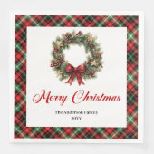 Elegant Christmas Wreath Napkin Custom Name Set (正面)