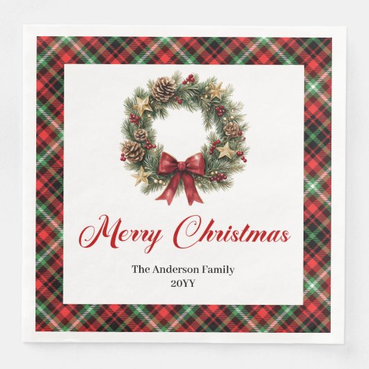 Elegant Christmas Wreath Napkin Custom Name Set (正面)