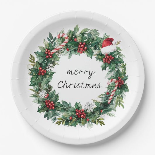 Elegant Christmas Wreath  Paper Plates ペーパープレート (正面)