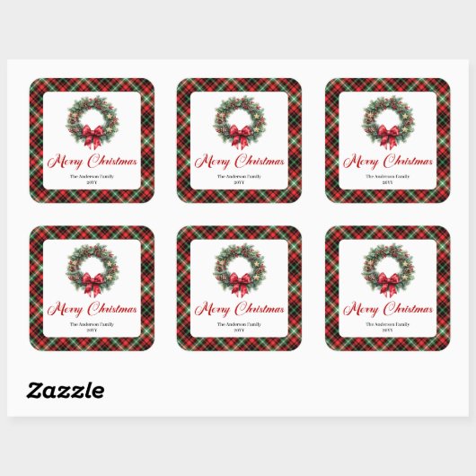 Elegant Christmas Wreath Personalized Holiday スクエアシール (シート)