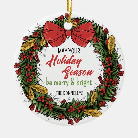Elegant Christmas Wreath Personalized Ornament セラミックオーナメント (正面)