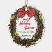 Elegant Christmas Wreath Personalized Ornament セラミックオーナメント (左)