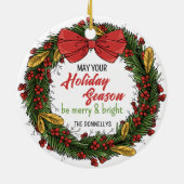 Elegant Christmas Wreath Personalized Ornament セラミックオーナメント (裏面)