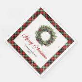 Elegant Christmas Wreath Red Green Plaid Napkins (コーナー)