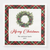 Elegant Christmas Wreath Red Green Plaid Napkins (正面)