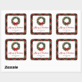 Elegant Christmas Wreath Red Green Plaid Stickers スクエアシール (シート)