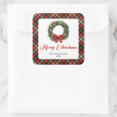 Elegant Christmas Wreath Red Green Plaid Stickers スクエアシール (バッグ)
