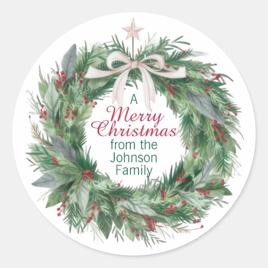 Elegant Christmas Wreath Sticker ラウンドシール (正面)