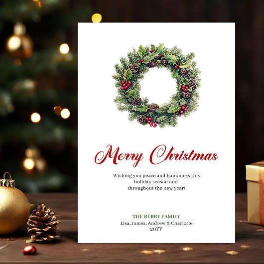 Elegant Christmas Wreath Watercolor Greeting Card シーズンカード
