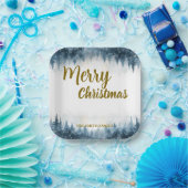Elegant Christmas Xmas winter pine tree forest  ペーパープレート (パーティー)