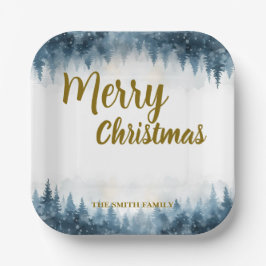 Elegant Christmas Xmas winter pine tree forest  ペーパープレート